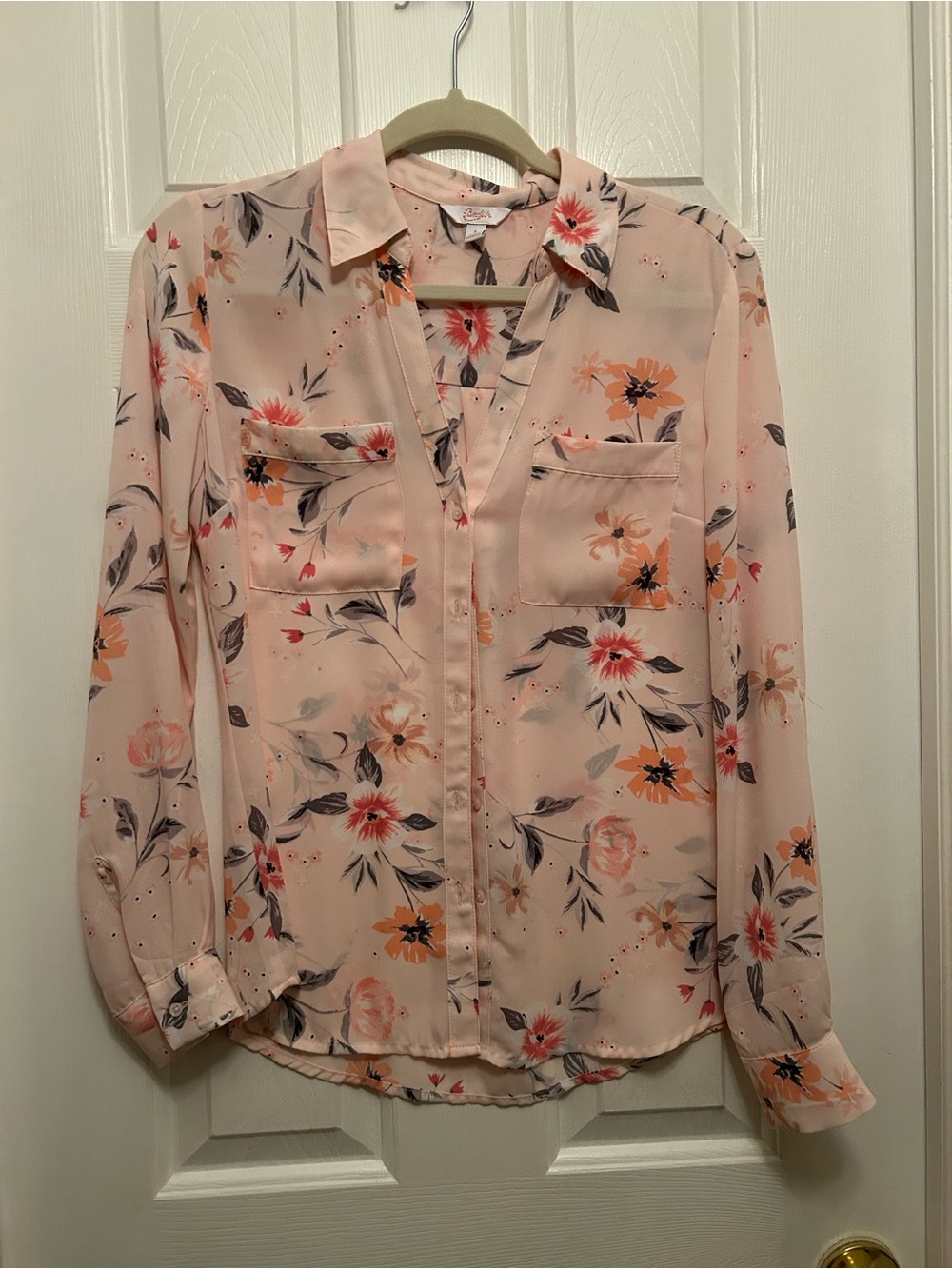 Candie's Blush Pink Floral Button-Front Blouse
